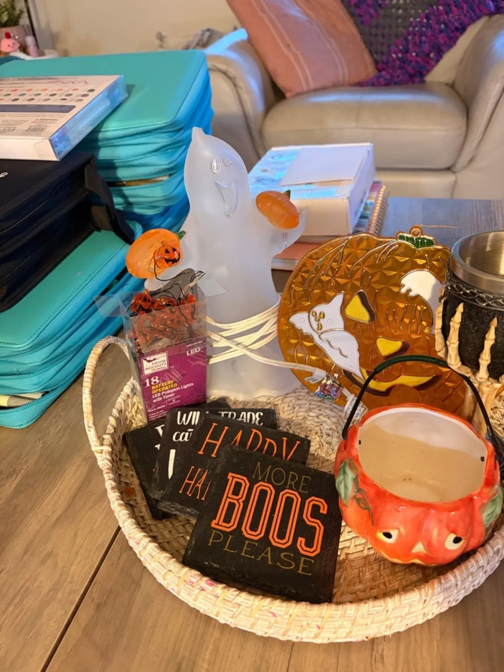 Halloween Decor with Pumpkin Treat Bowl and Light Up Ghost - Picture 2 of 11